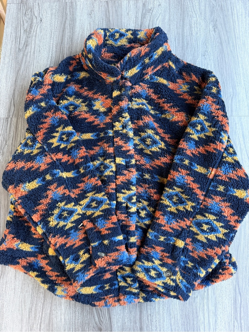 Lucky Brand Womens XL Southwest Fleece Button Front Jacket Aztec Teddy Coat